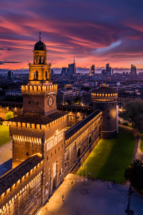 Sforza Castle by night - Cities in the era of lockdown: Milan