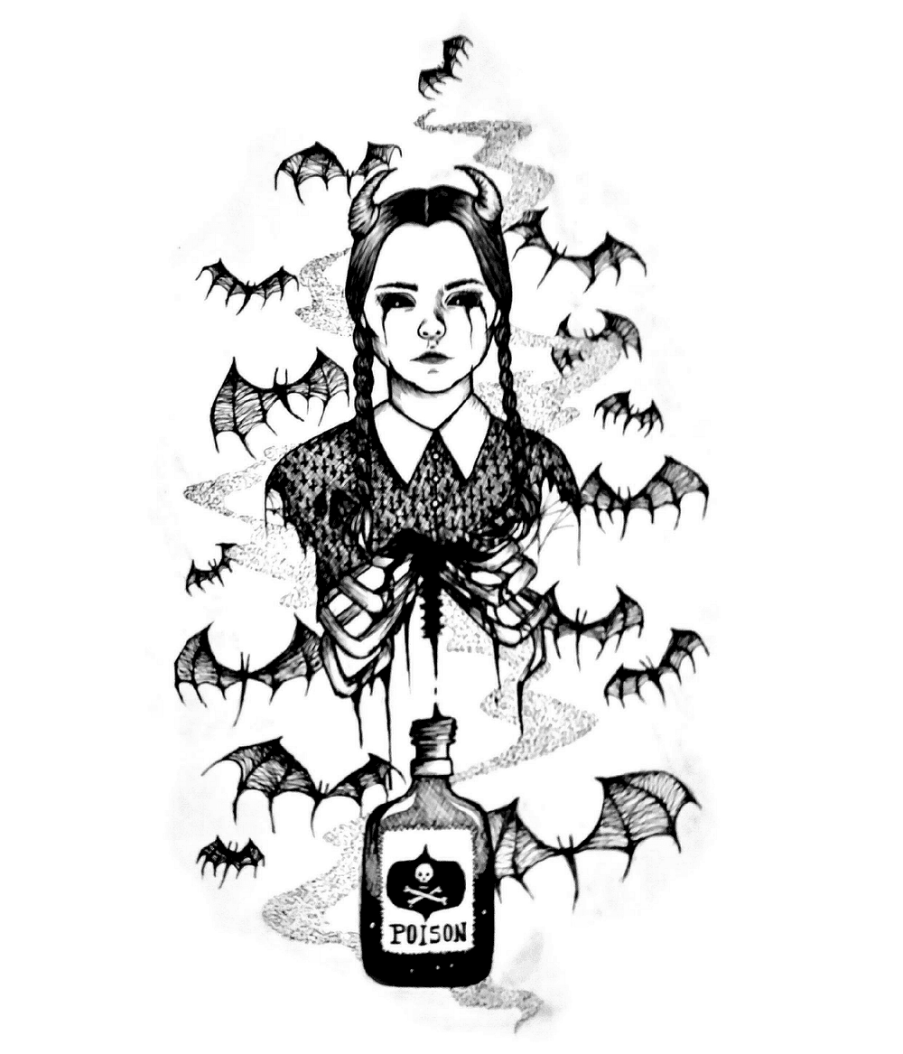 Tattoo Sketches of Women, Dark, The Addams Family, Wednesday, Poison, Bats  - Pack of Tattoo Sketches of Women, Dark, Wicca, Witch | OpenSea