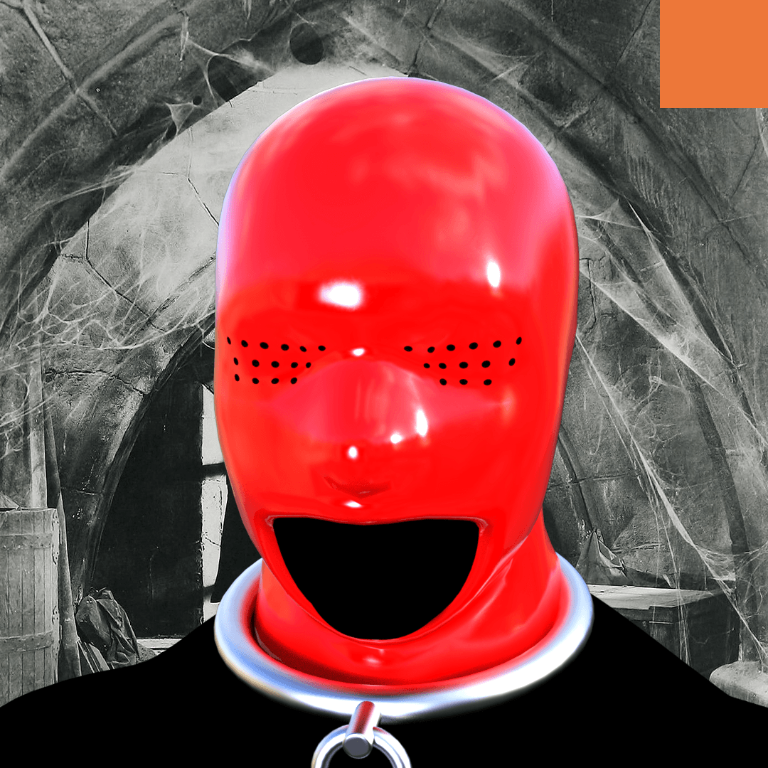 Villain #581 - The Red Latex Sexual Deviant Villain on the Cave background with the Original Accent