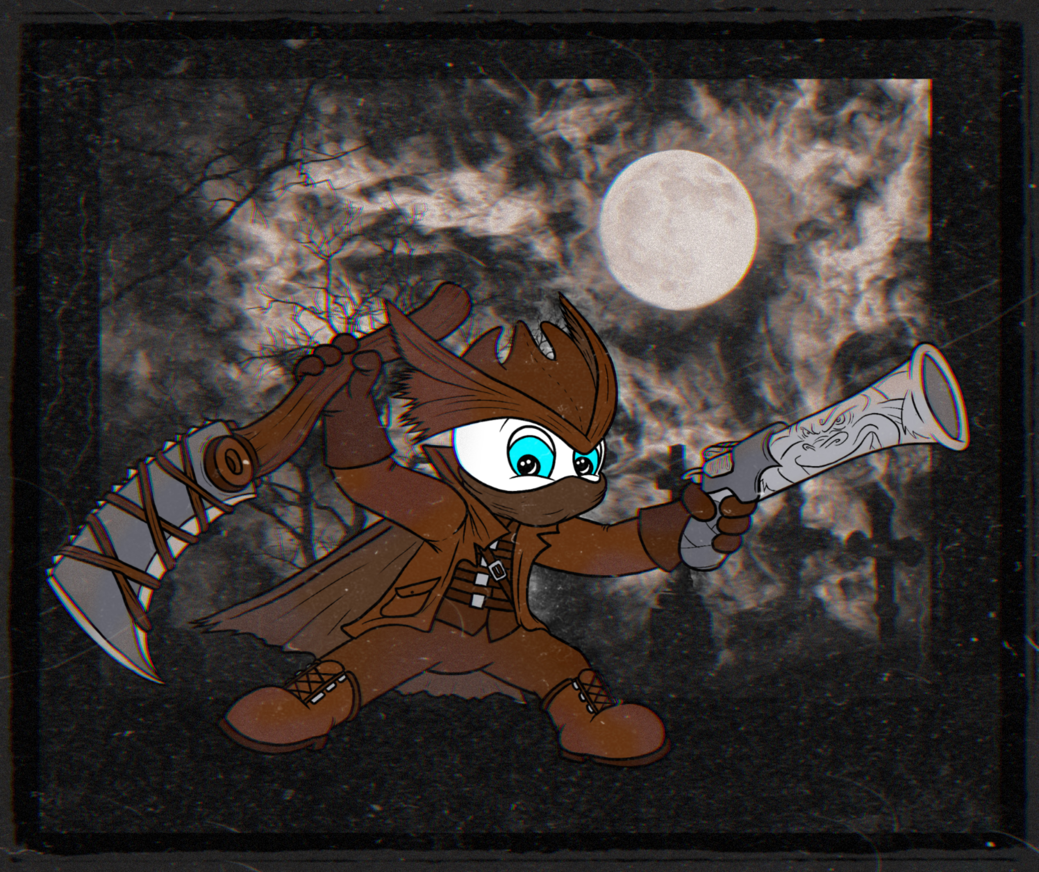 Sporky as the Bloodborne Hunter
