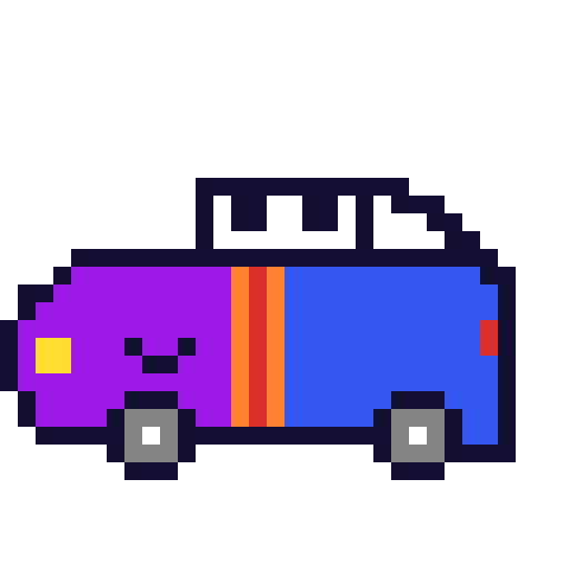 A cute purple and blue sports car.