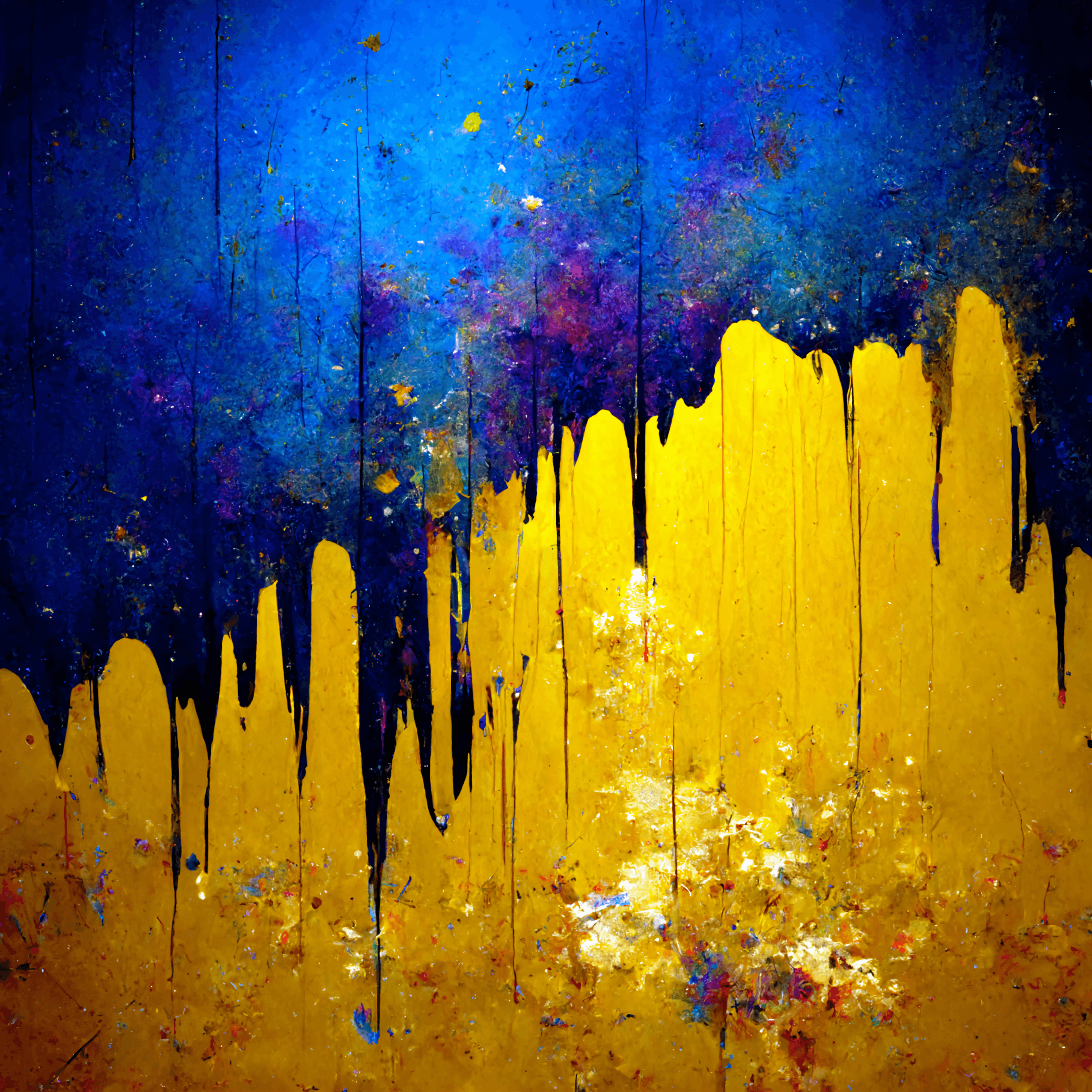 Blue and yellow with drips