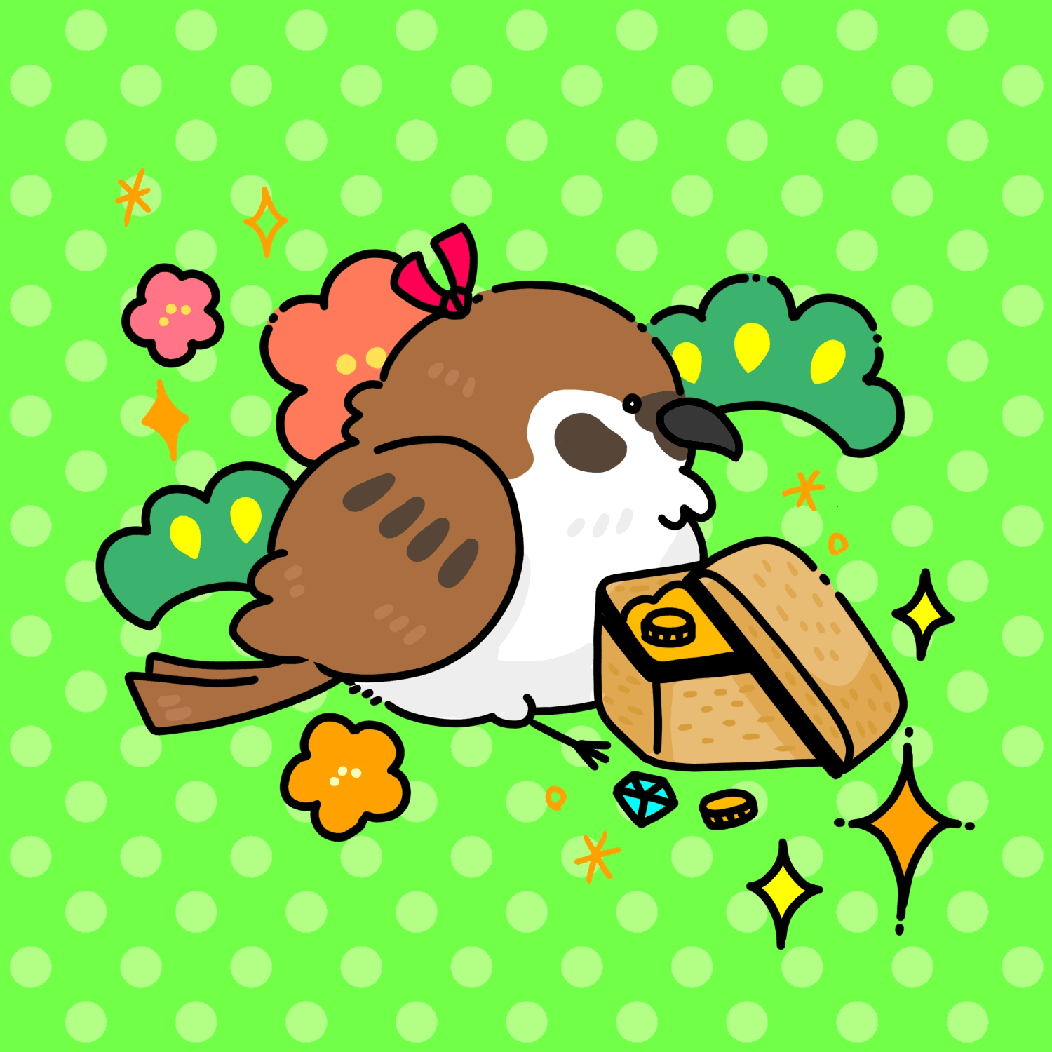#020 A sparrow that packs treasure in a kudzu basket.