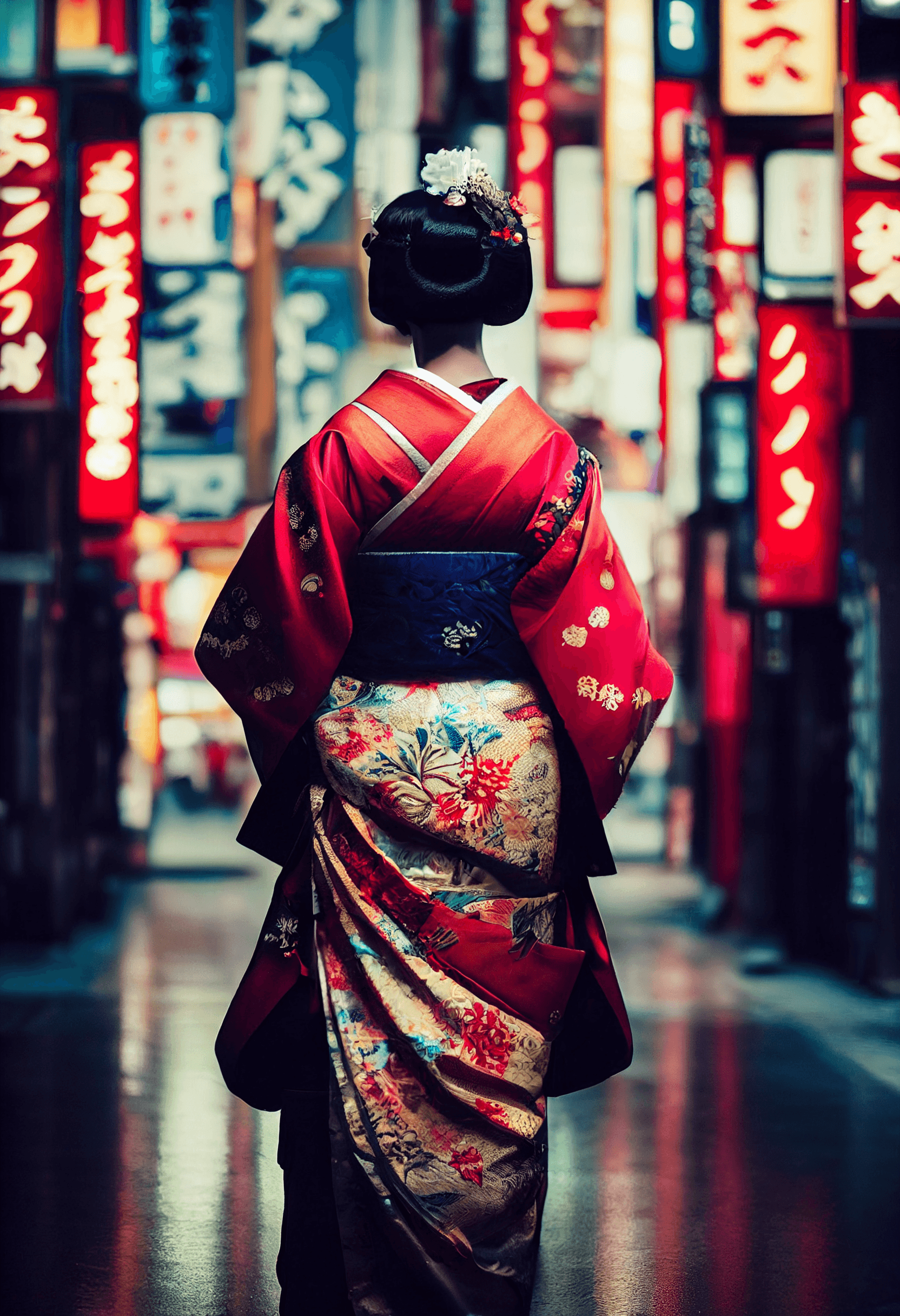 Geisha Walking in Tokyo, Japan