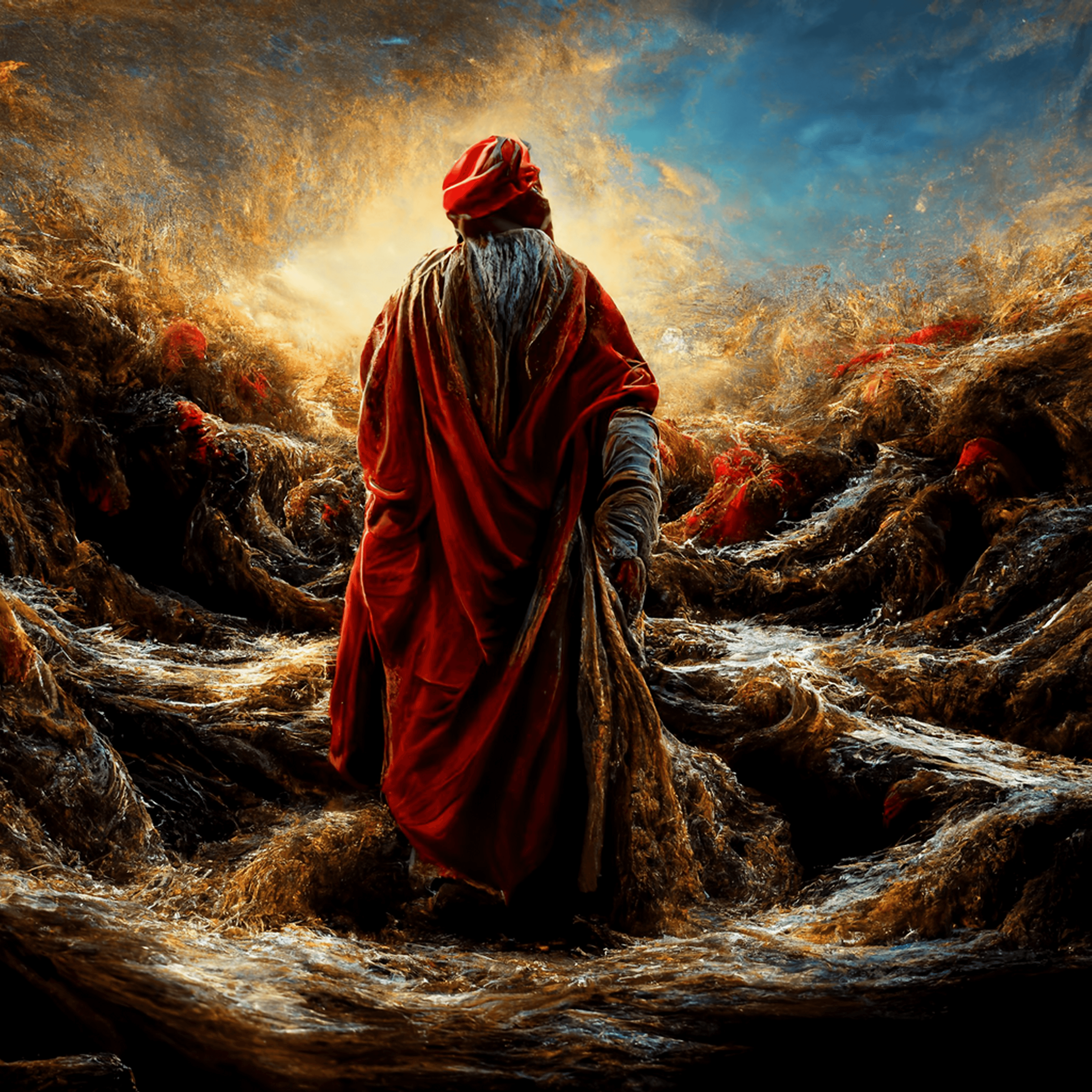 Moses Parting Red Sea AI Art Created by Sollog