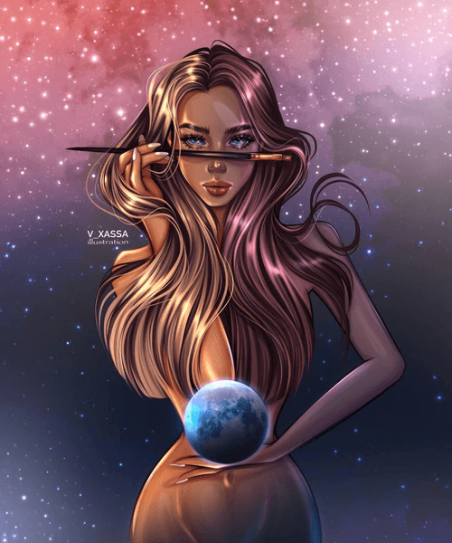 Beautiful girls in space