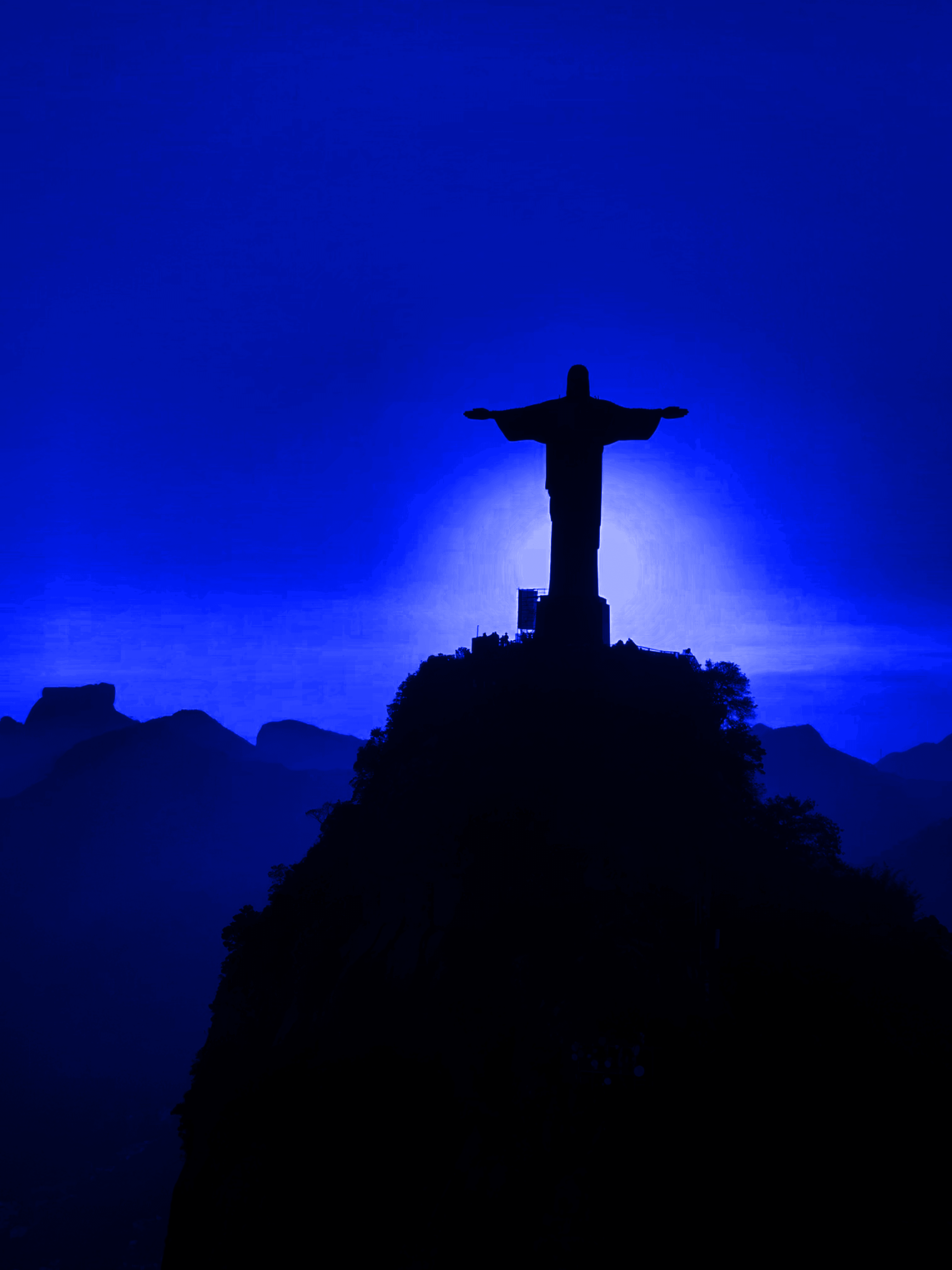 CHRIST THE REDEMMER, Rio de Janeiro, with Blue Highlights.