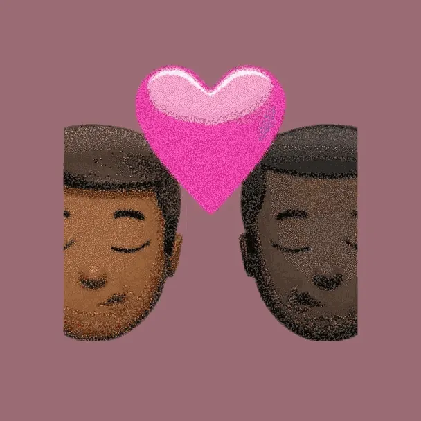 Kiss: Man, Man, Medium-Dark Skin Tone, Dark Skin Tone 👨🏾‍❤️‍💋‍👨🏿 • Emoji Bosses