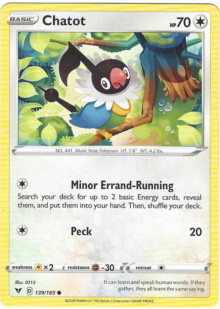 Chatot 139.185 Pokemon Card Single