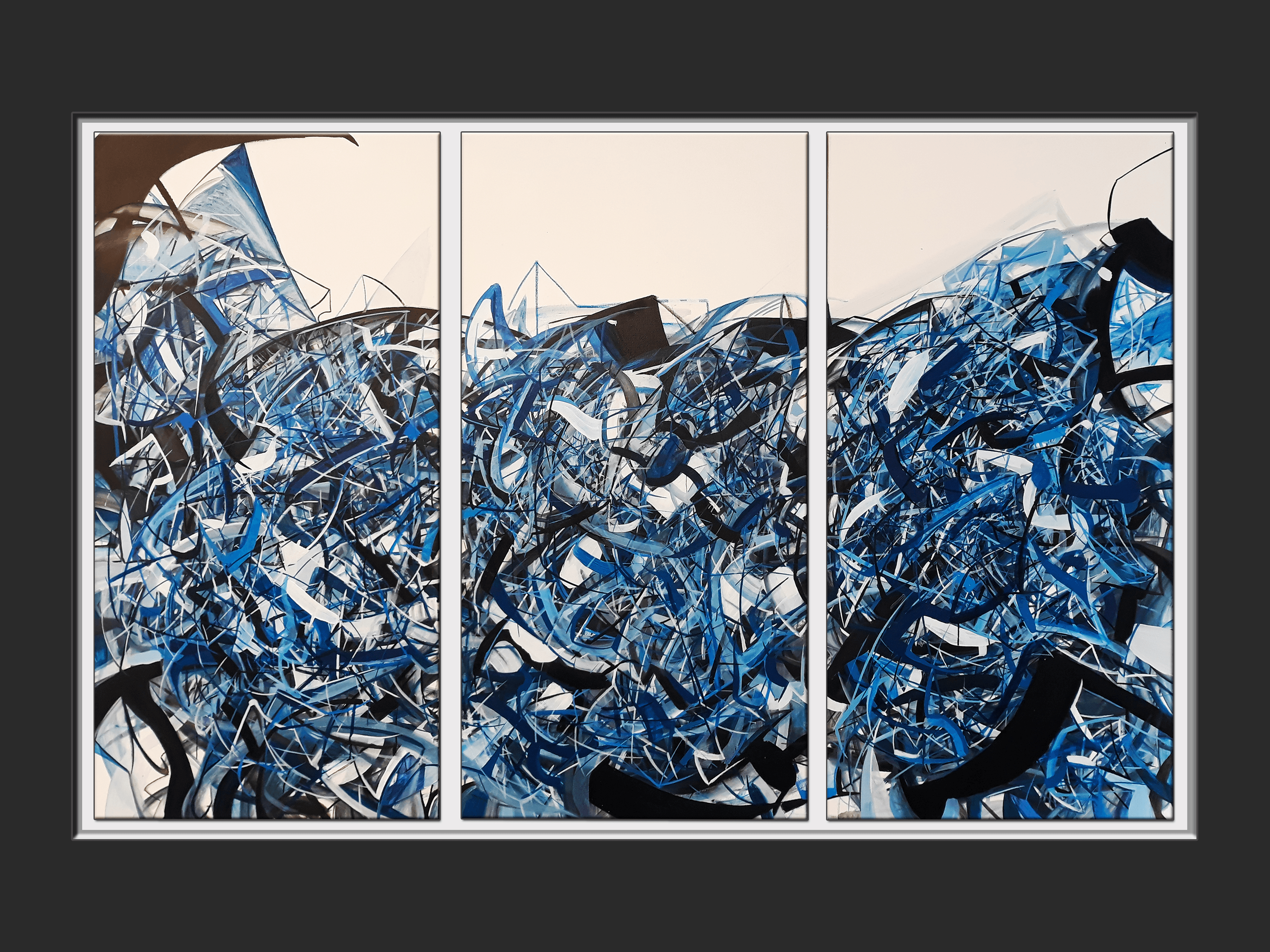 Abstract oil painting on triptych canvas "Broken Moonlight" by Rafaël