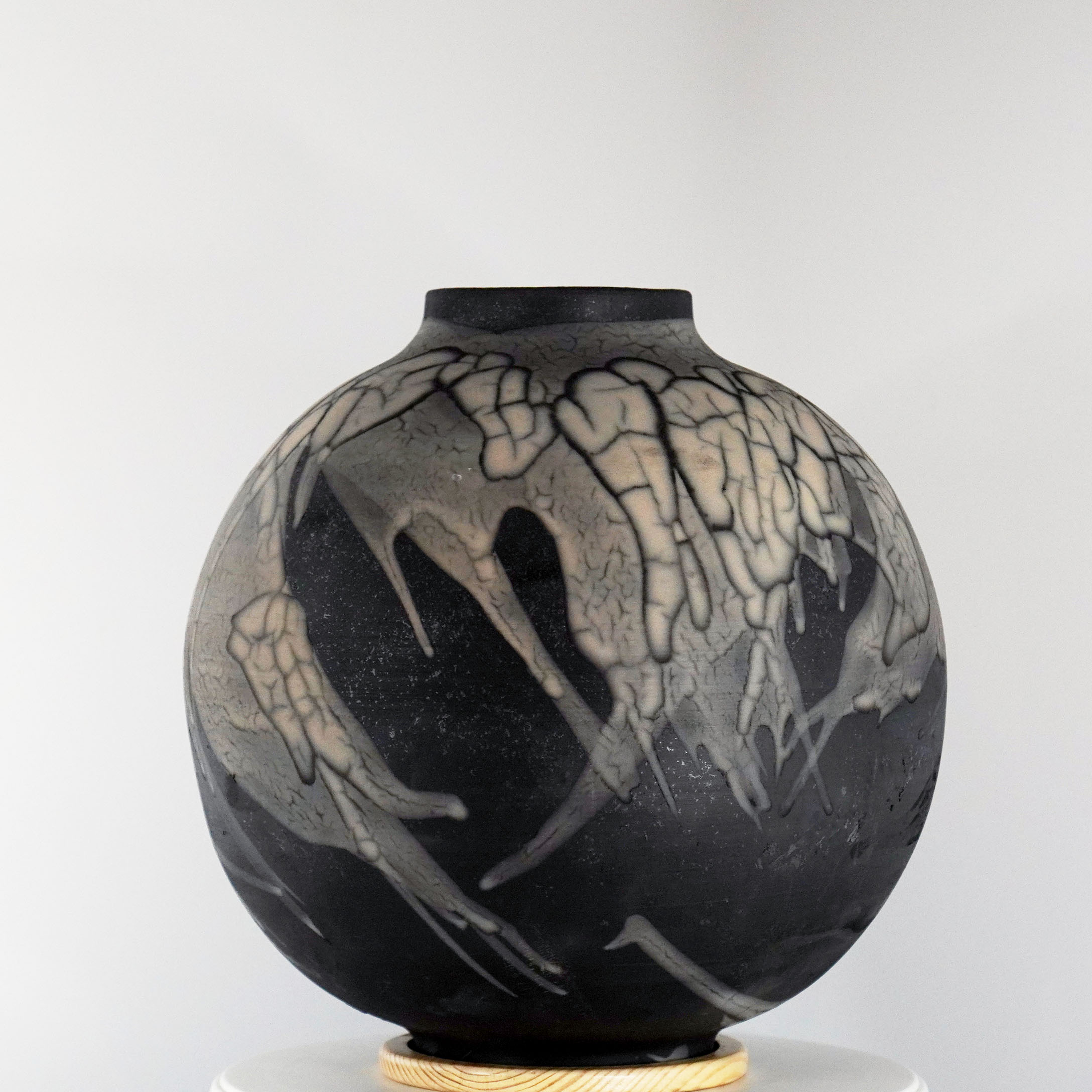 RAAQUU Smoked Raku Large Globe Ceramic Art Vase S/N0000360