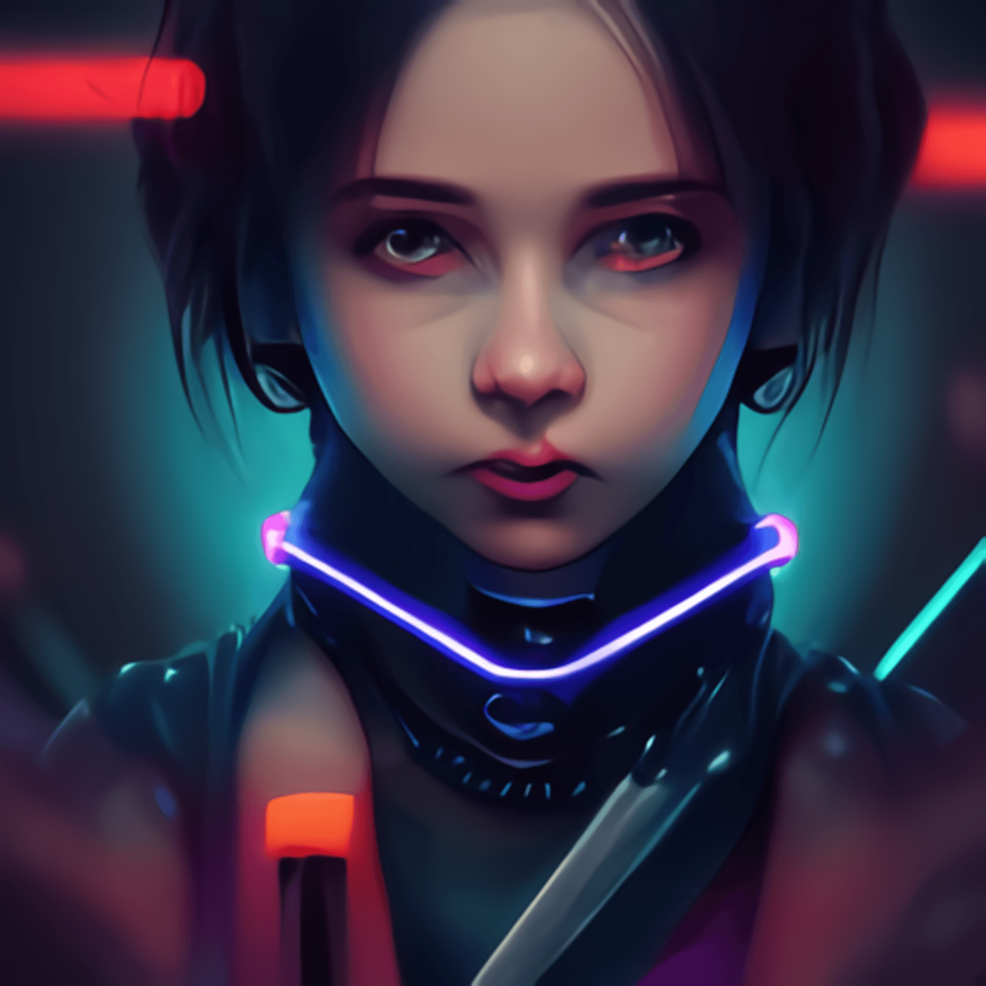 Cyberpunk Girl#36 [RARE] - Cyberpunk Girl Holding Sword | OpenSea