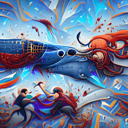 Sperm Whale Battles a Giant Squid in the Style of a Mosaic