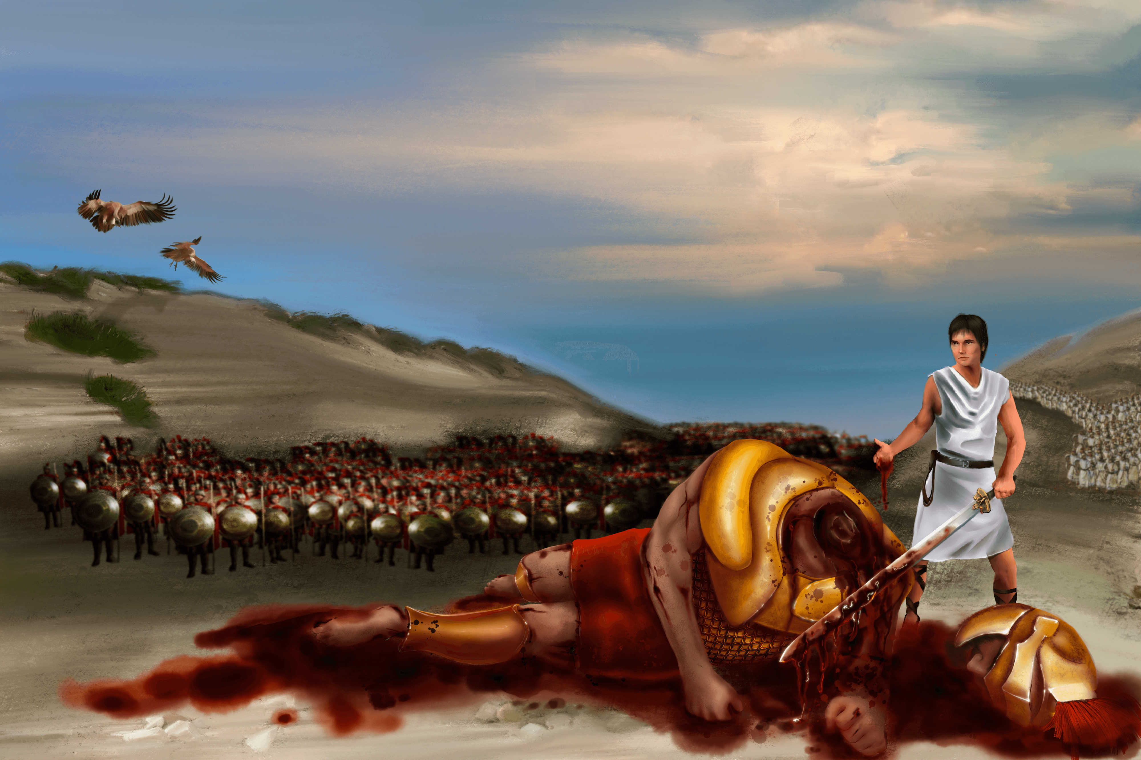 David The Giant Killer vs. Goliath Bible Artwork by Stanley Quincy Upjohn based on 1 Samuel 17