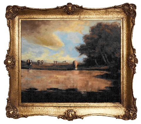100% Ownership - Original Turner Master Oil Canvas JOSEPH MALLORD WILLIAM TURNER LANDSCAPE WITH WOMAN CHILD AND COWS