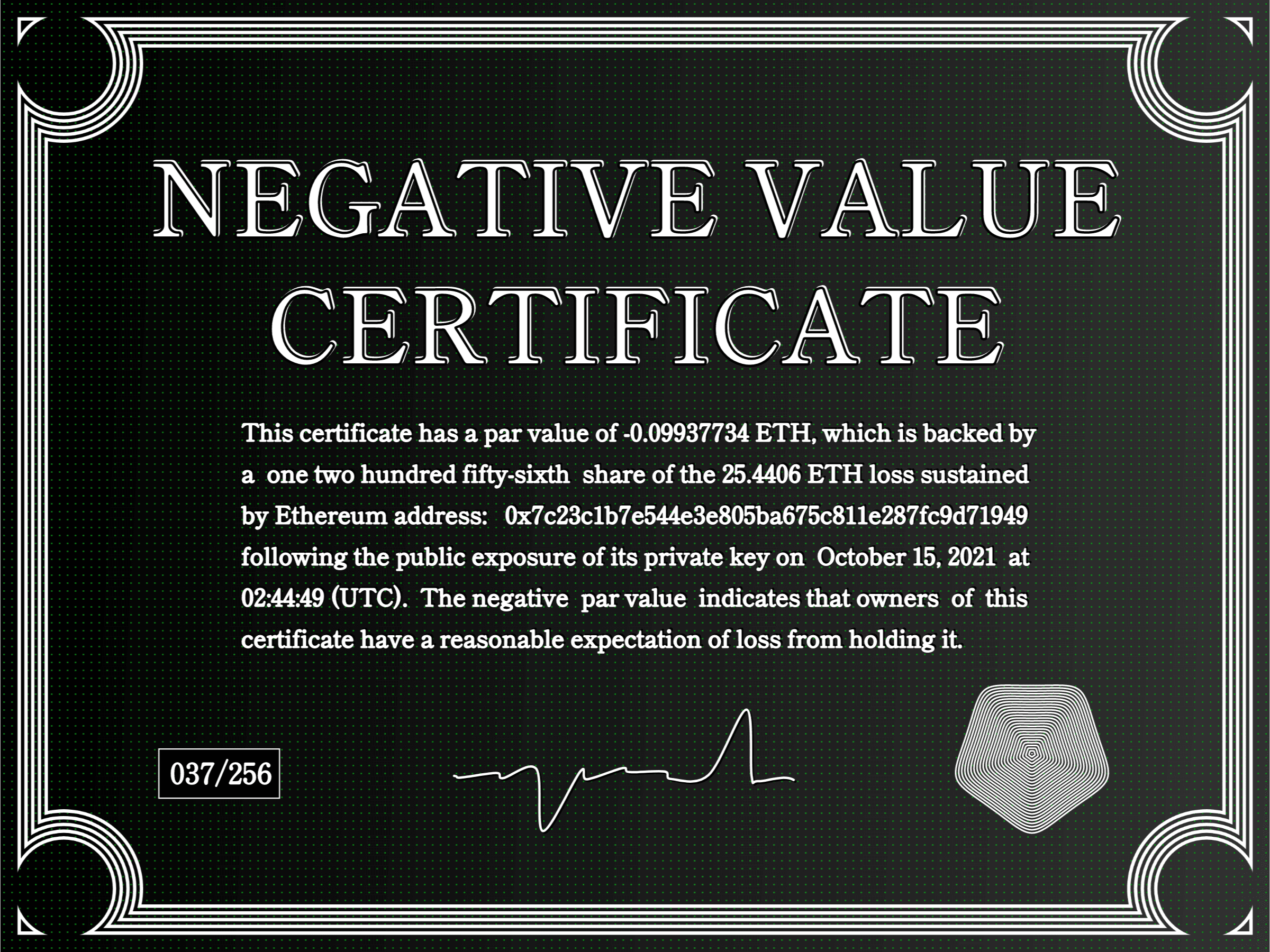 Negative Value Certificate #37 of 256
