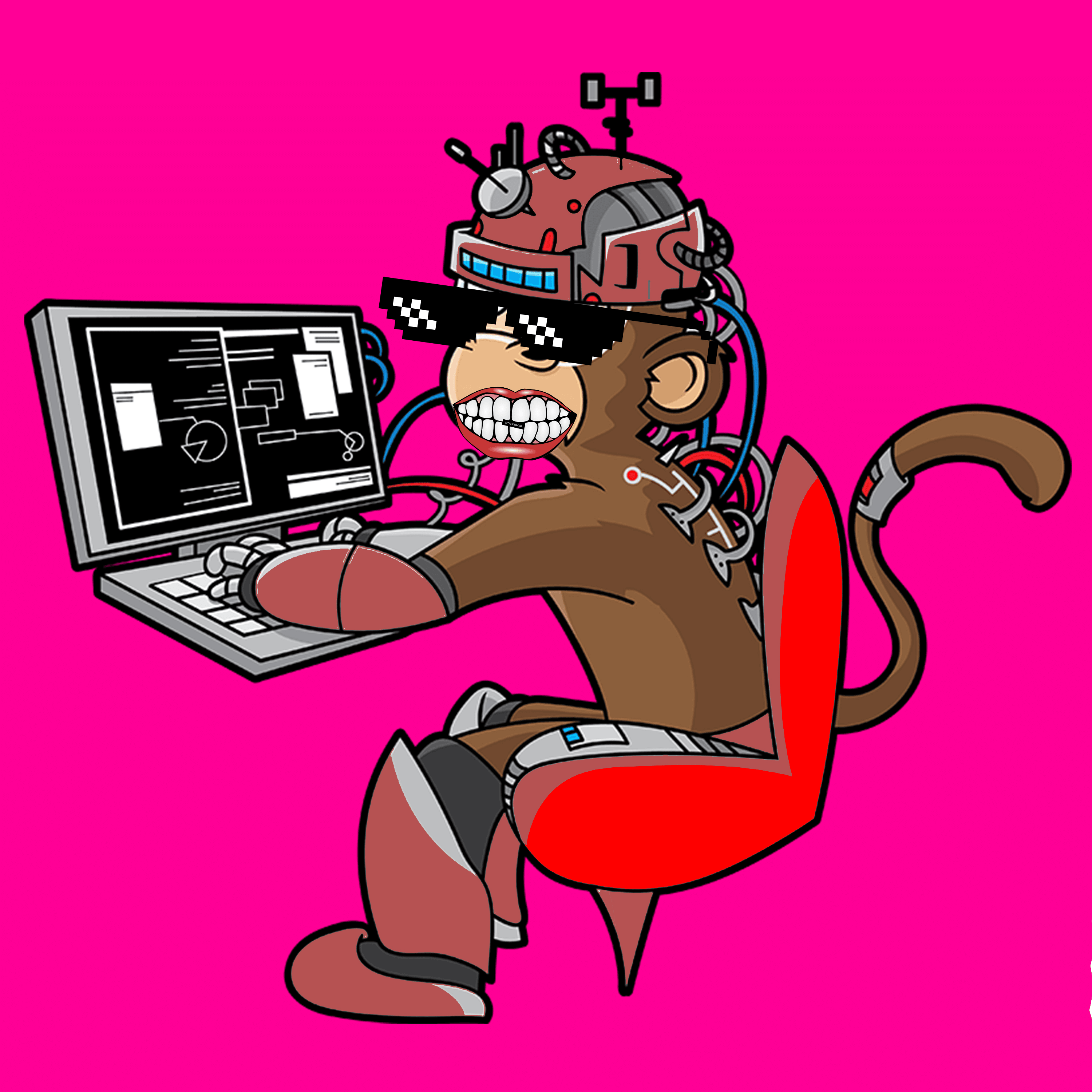 Sci-Fi Monkey Working On Artificial Intelligence