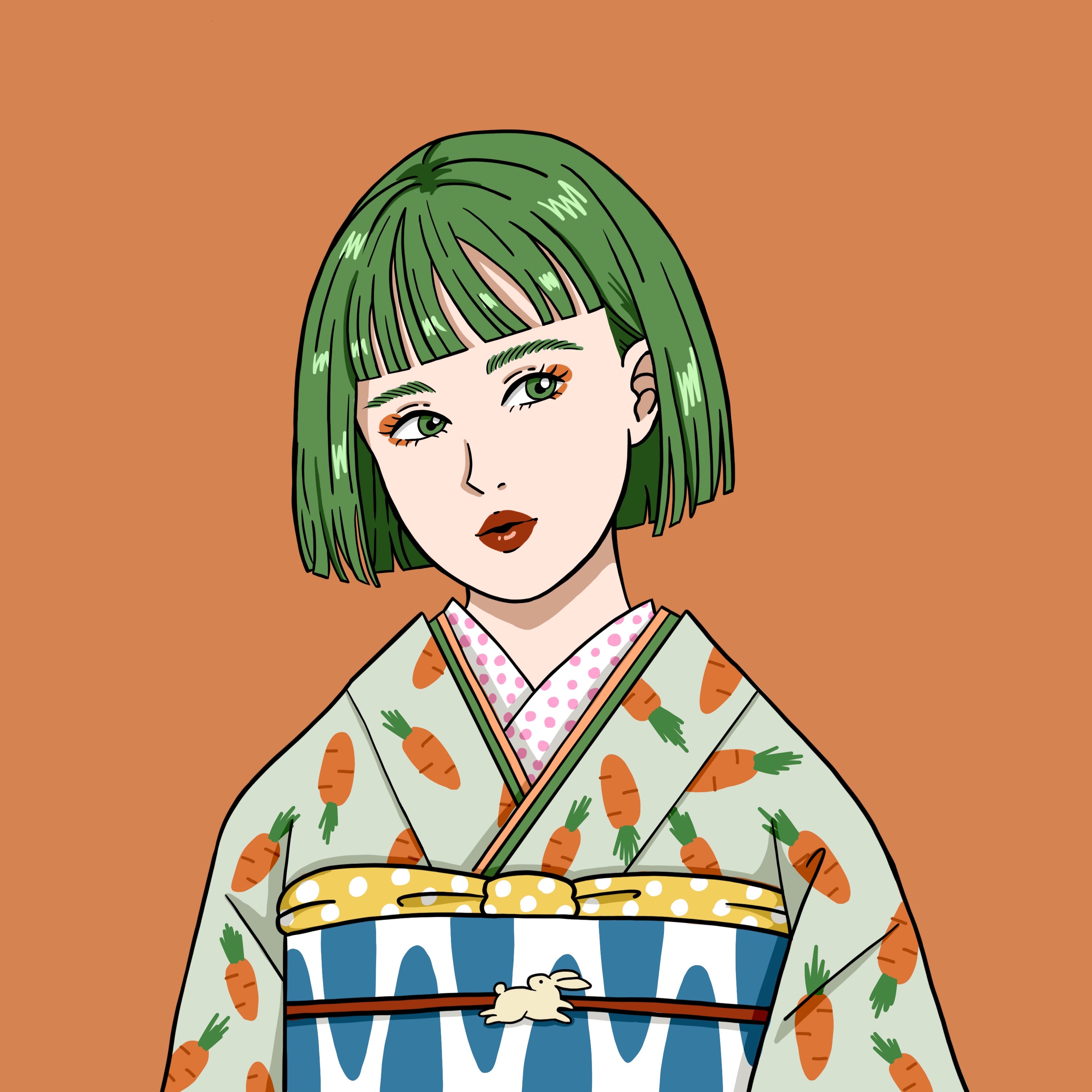Pop Kimono Art #006 人参 Carrot