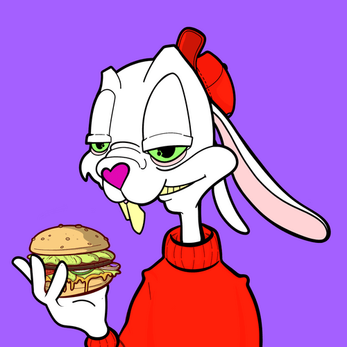 rabbit eating burger