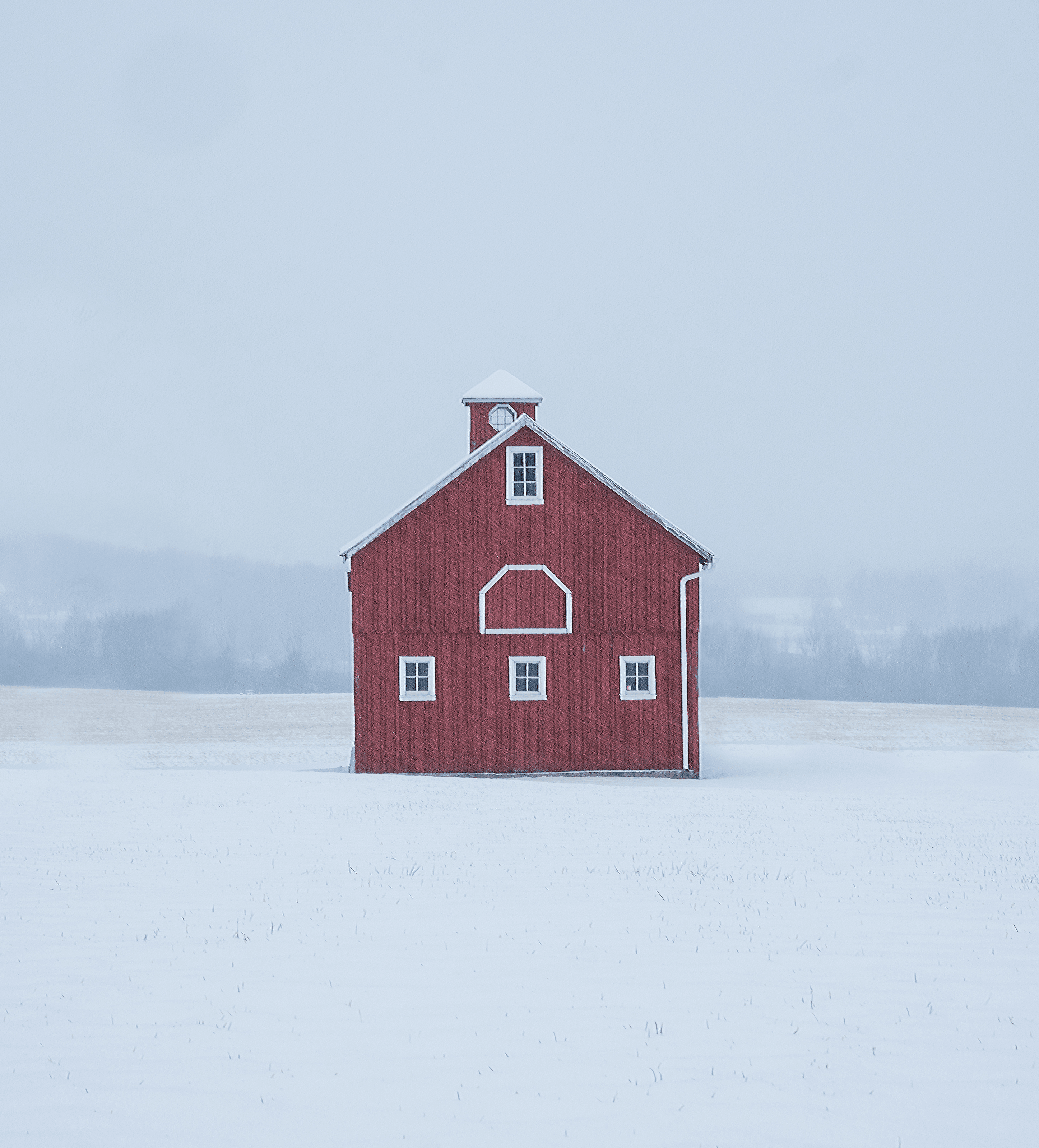 Little Red Barn in the Dark Winter