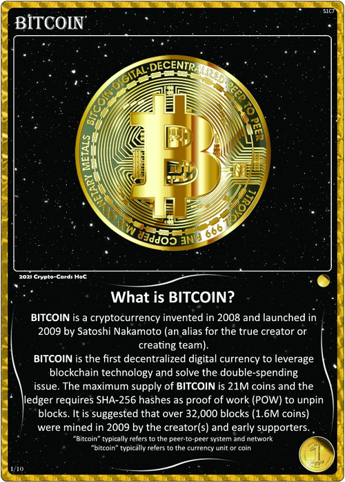 Crypto-Cards HoC BITCOIN Gold Refractor S1C7-SN2