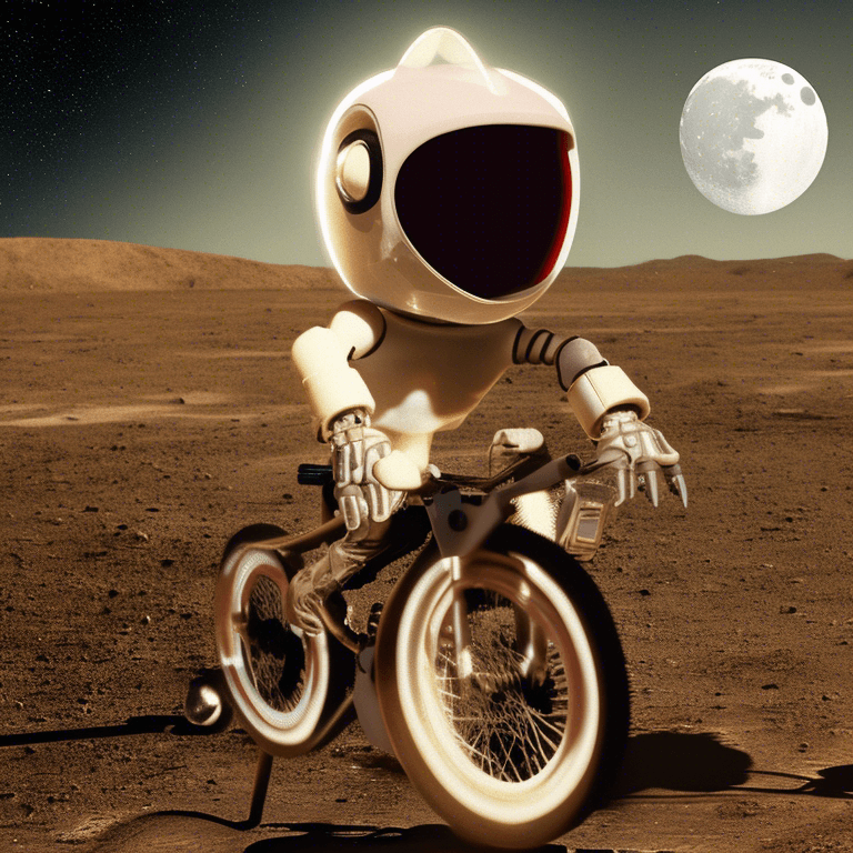 Robot monkey rides a bike on the Moon #2