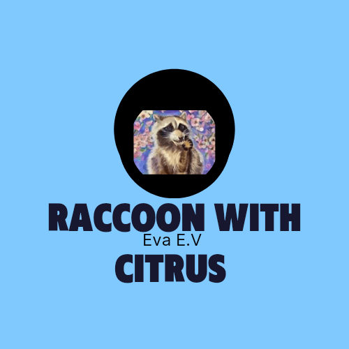 Raccoon with citrus fruits