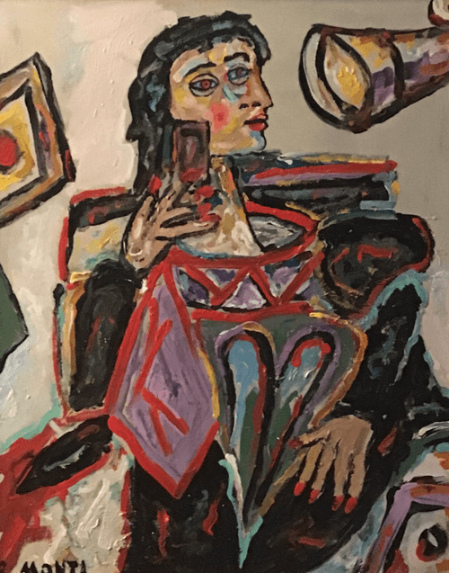 photo of painting by R Monti woman in chair painting www.crypto-casa.com