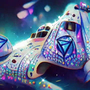 Diamond Spaceship Flying Through a Gem Galaxy