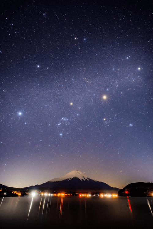 Mount Fuji and winter constellations