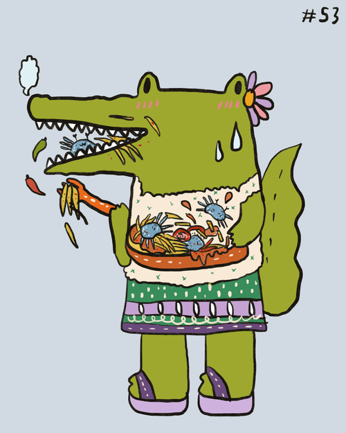 53 Croco eat Spicy mango salad with blue crab