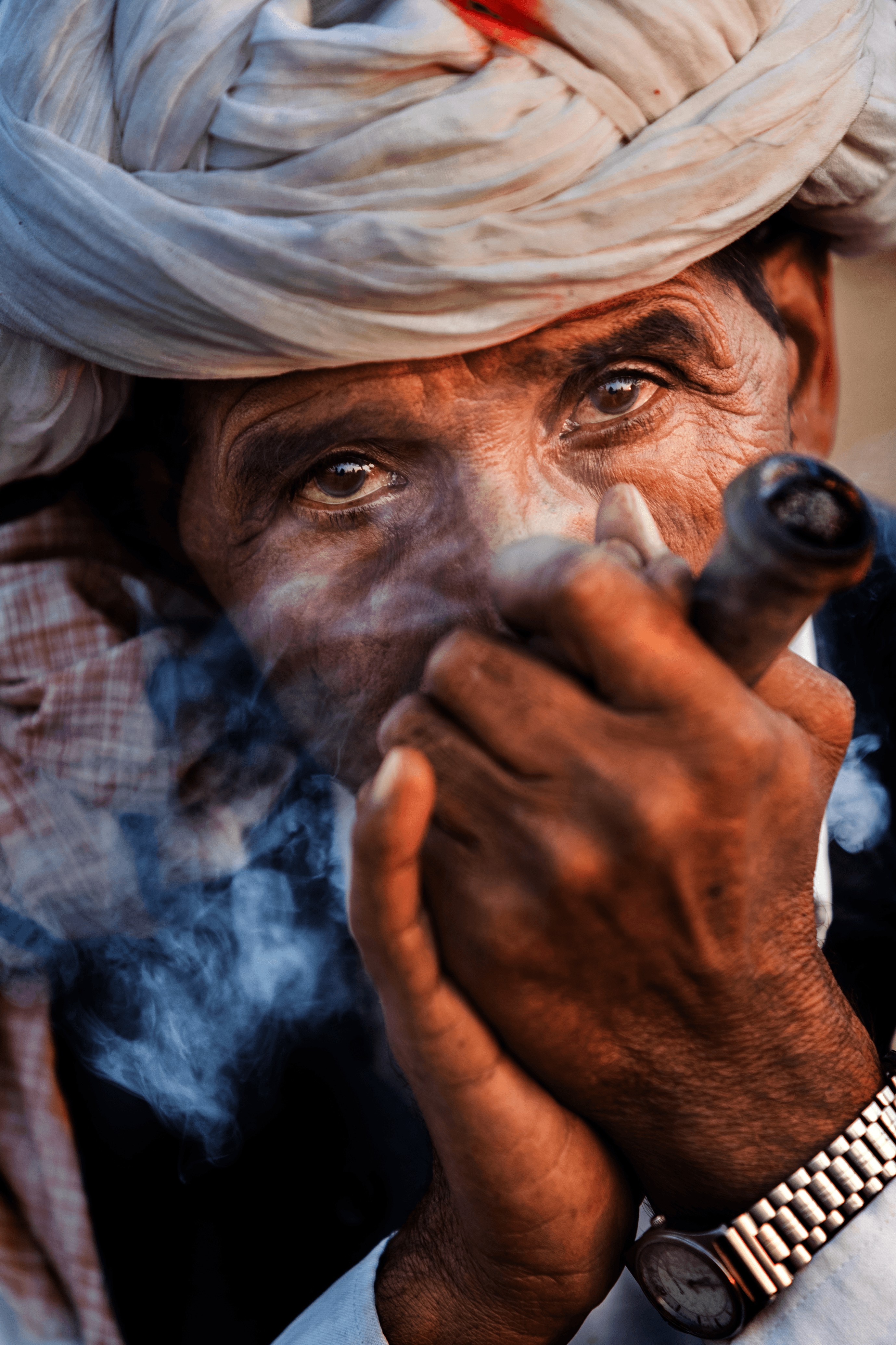 Rajasthani man with pipe