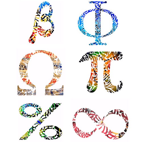 Mathematic symbols, abstract Arabic calligraphy