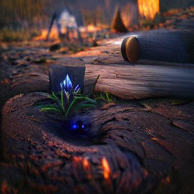 A Blue Sapphire flower growing out of the ground