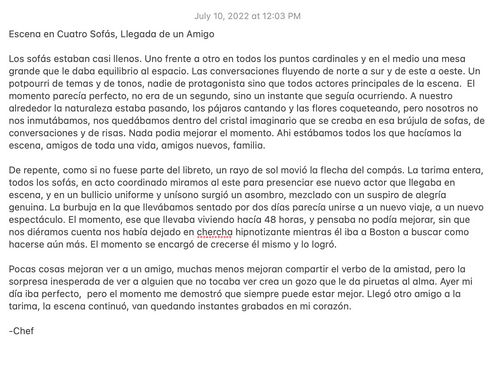Llegada de un Amigo -Chef 