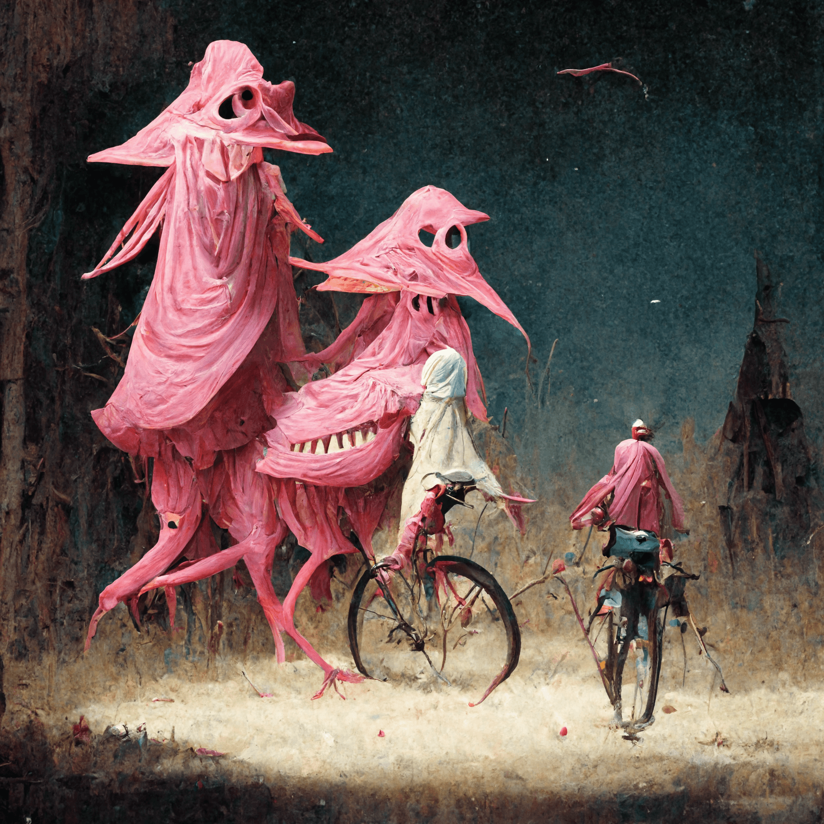 Medieval tall pink things riding a bike
