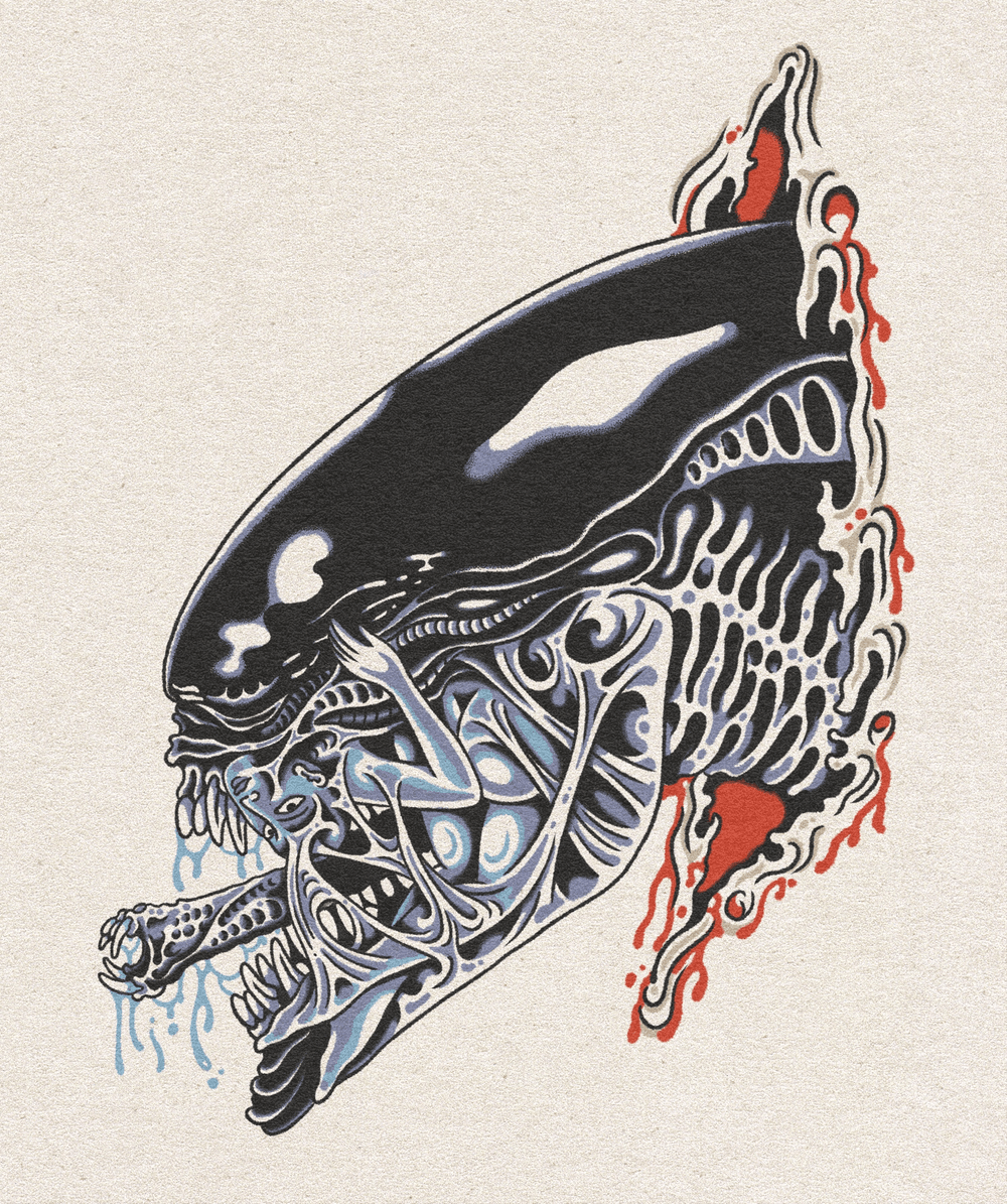 Xenomorph bent back girl - Tattoo flash painting | OpenSea