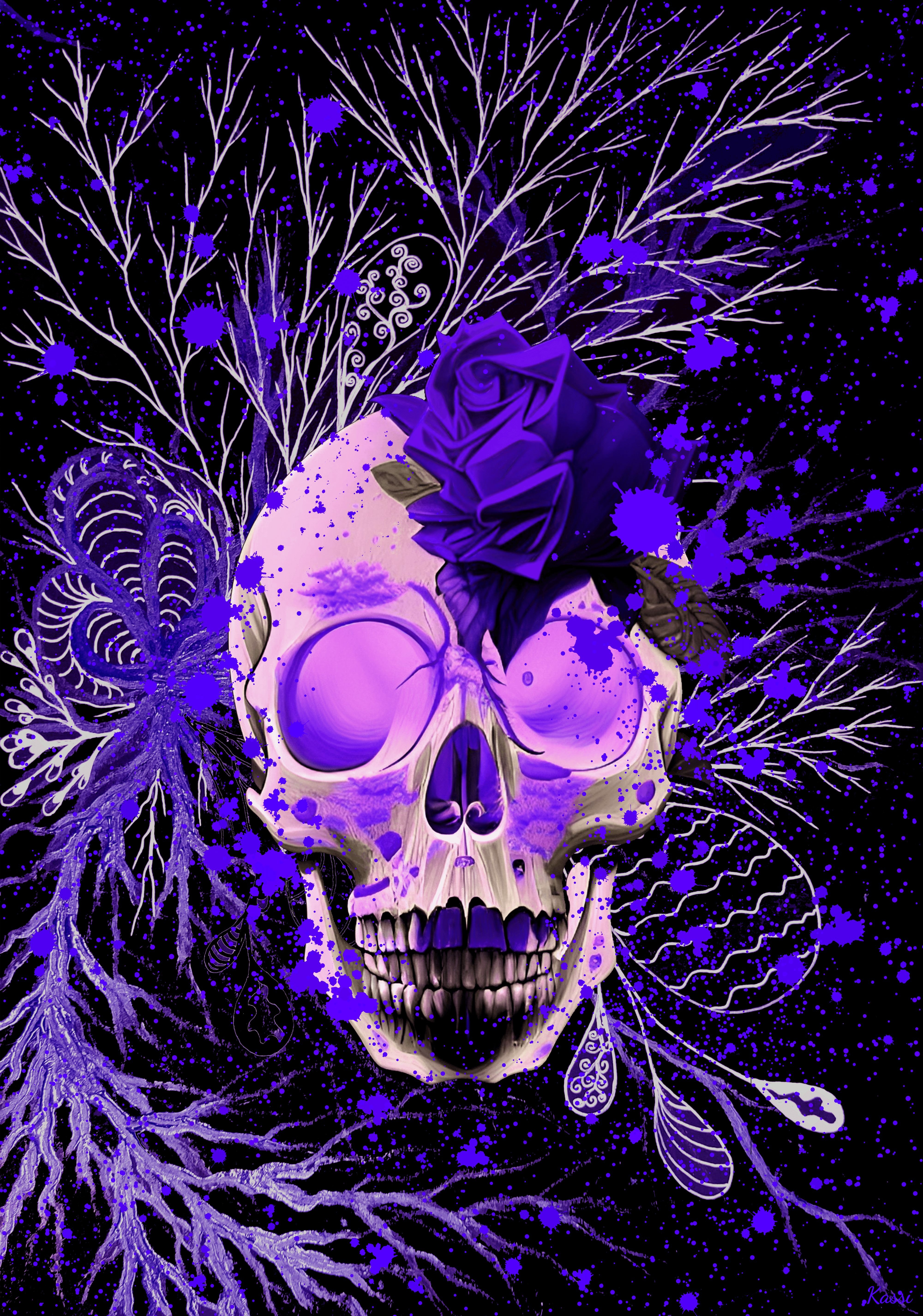 "Purple 💀 with flowers "