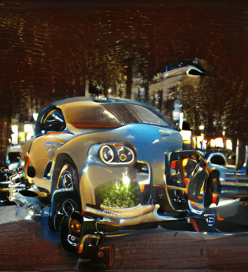 #114/5000 Metadimensional Image: Bugatti  sedan at Champs Elysees 