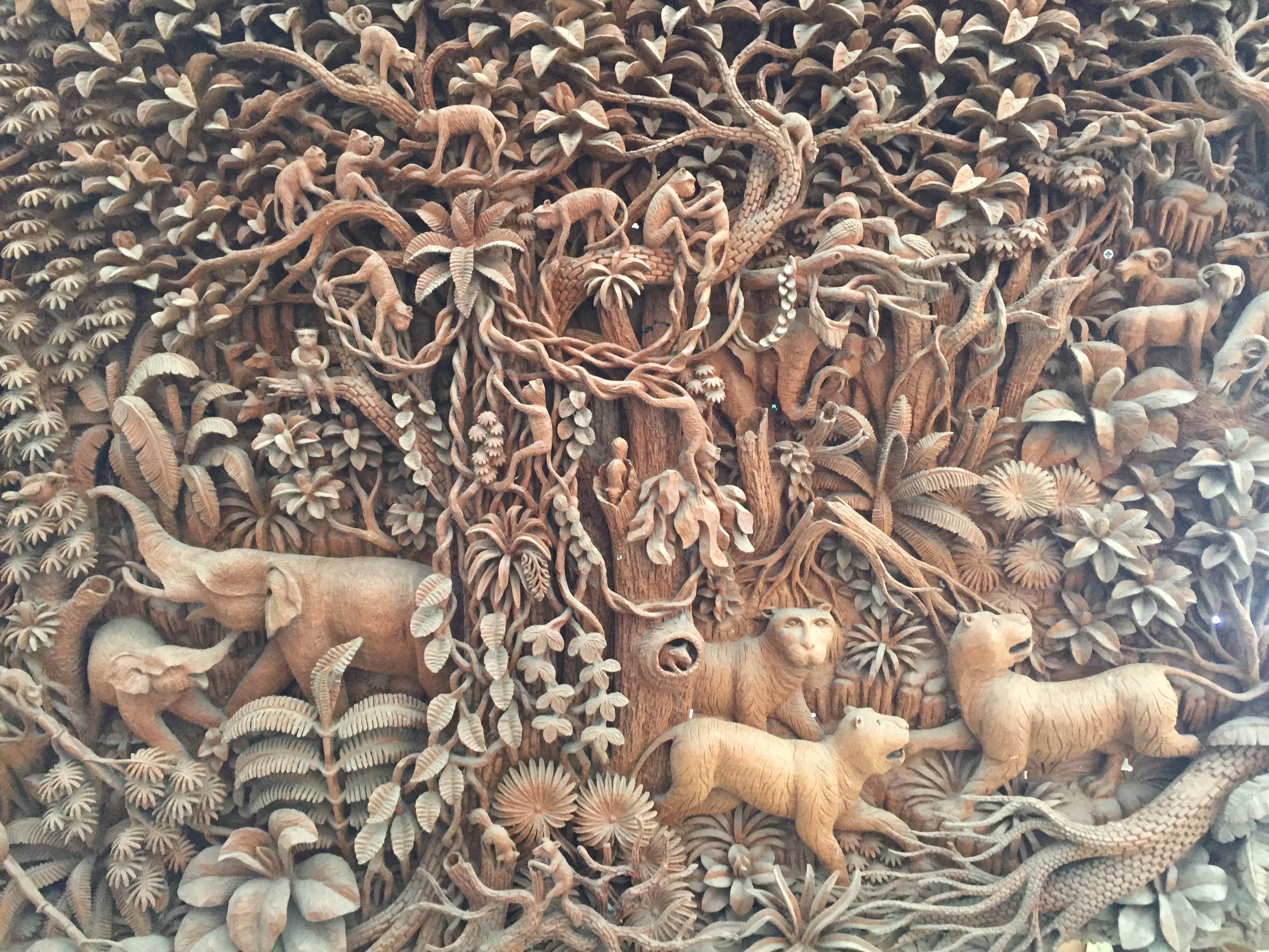 Teak Wood Hand Carved Natural Forest and Animals
