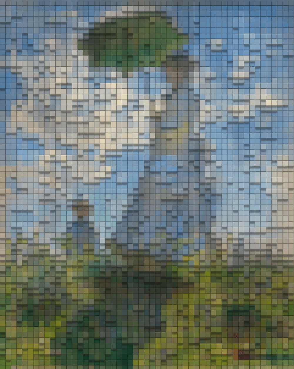 Pixel Woman with a Parasol - Madame Monet and Her Son by