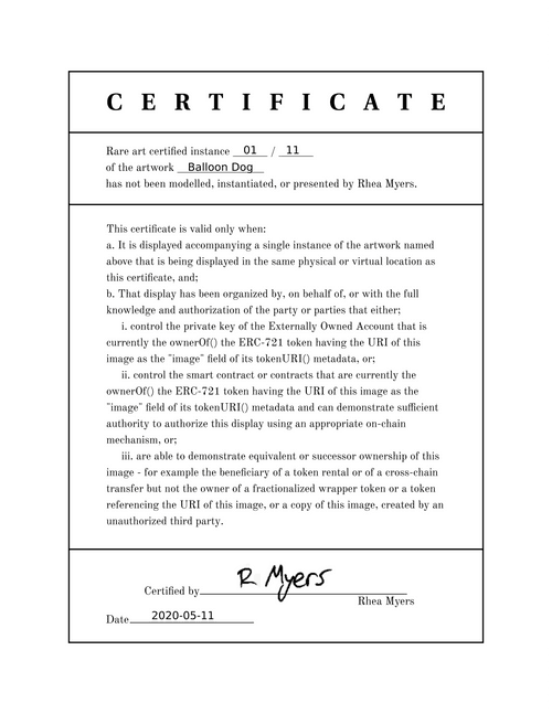 Certificate of Inauthenticity: Balloon Dog (01 of 11)