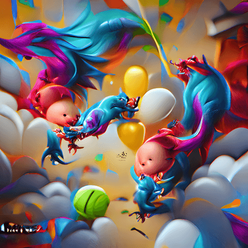 Baby Dragons Playing with Balloons