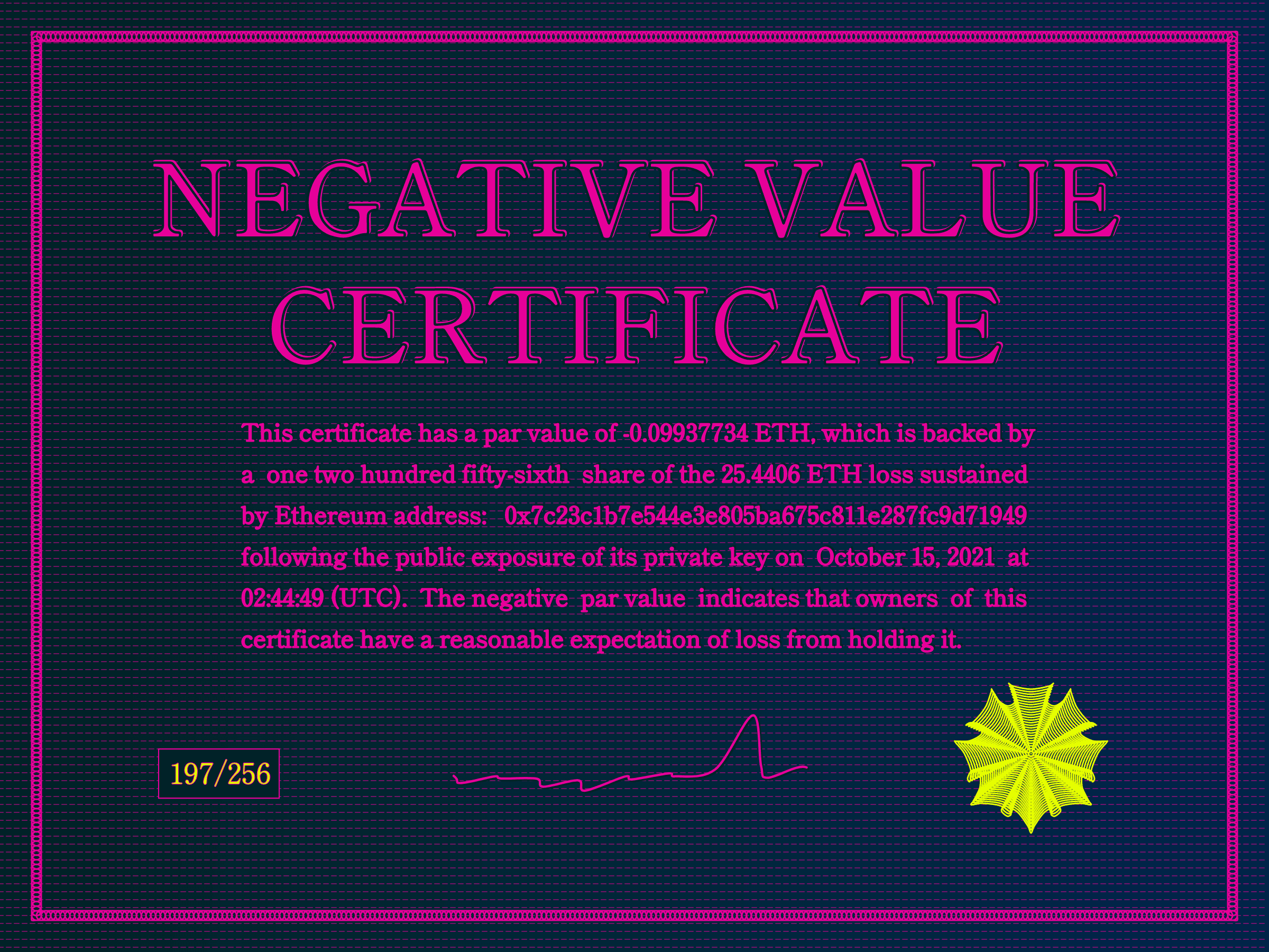 Negative Value Certificate #197 of 256