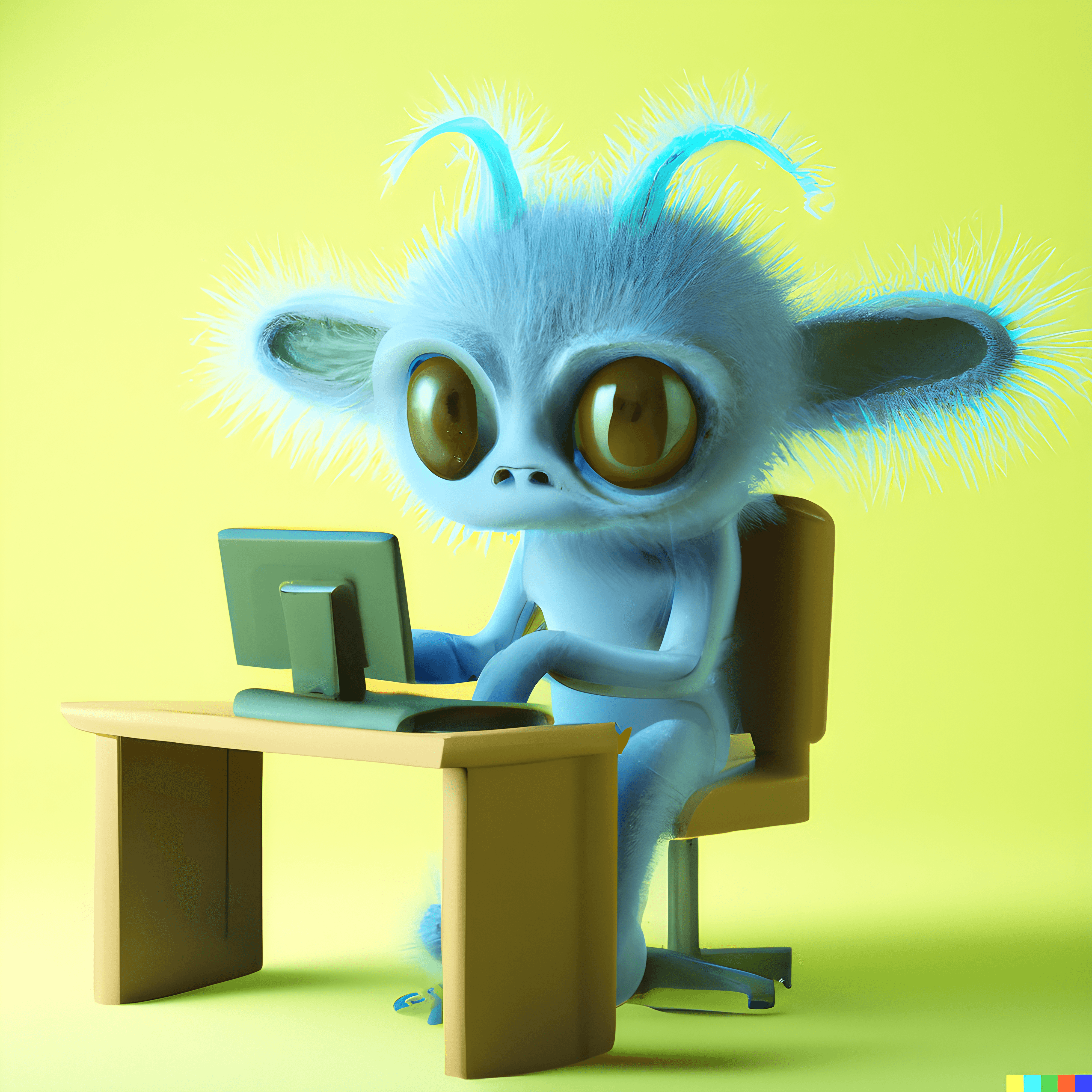 Furry alien working on a computer 1