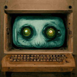 an old computer with eyes popping out of the screen by tricil collection image
