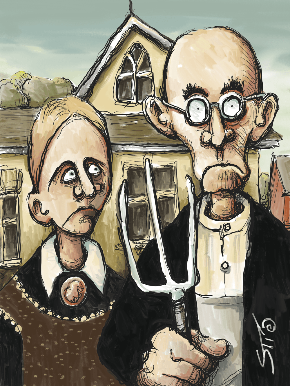 After ‘American Gothic’ by Grant Wood