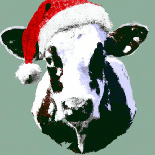 Cow in xmas hat