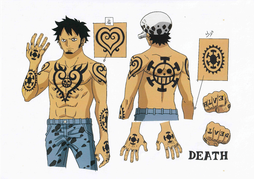 Nếu bạn là fan hâm mộ của Trafalgar Law, bạn cần phải xem đến hình xăm của anh ta. Được khắc hoạ trên cơ thể anh ta, những hình xăm Trafalgar Law\'s tattoos đầy đặn sẽ khiến bạn không thể rời mắt khỏi chúng.