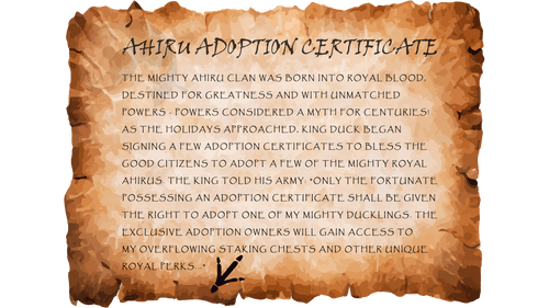Royal Ahiru Adoption Certificate